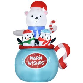 5ft Christmas Inflatables Outdoor Decorations Blessed Polar Bear and Penguins in the Cup, Blow-Up LED Yard Christmas Decor for Garden, Lawn, Party, H
