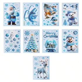9 Sheets Christmas Window Stickers Blue Gnome Double-Sided Printed Xmas Self-Adhesive Window Sticker PVC Snowflakes Window Sticker For Christmas Home