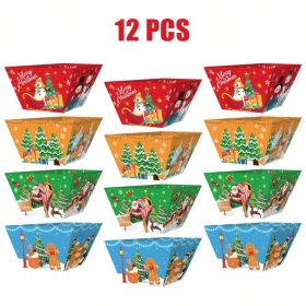 12 PCS Christmas Paper Food Tray Xmas Decorations Christmas Gingerbread Man Disposable Snack Popcorn Bowl Popcorn Containers Boxes For Winter Christma