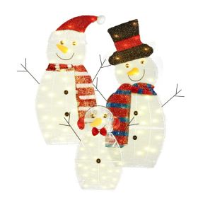 3Pcs 2D Christmas Snowman Yard Decoration Snowman Family Outdoor Decoration With 60Pcs LED Warm Yellow Lights IP44 Waterproof For Christmas Indoor Out