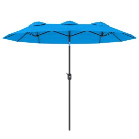 Double-sided Patio Umbrella, 9.5' Outdoor Umbrella with Push Button Tilt and Crank, 3 Air Vents and 12 Ribs, Cyan Blue