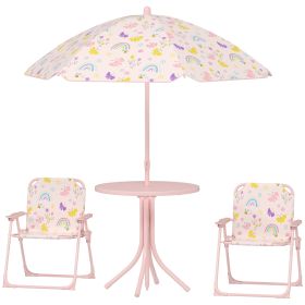 Kids Picnic Table and Chair Set, Outdoor Activity Table with Foldable Chairs, Removable Umbrella for Backyard, Pink