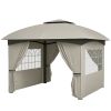 11' x 11' Outdoor Gazebo, Double Roof Patio Gazebo with Curtains, Church Windows, Galvanized Steel Frame, Light Gray