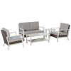 Patio Wicker Haven: 5-Piece PE Rattan Loveseat Set with Coffee & Side Tables, Beige | Tranquil Outdoor Retreat.