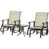 3-Piece Gliding Chair & Tea Table Set, Outdoor 2 Rocker Seats with Steel Frame, Tempered Glass Tabletop, Garden Patio Furniture, Beige