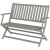 2-Person Foldable Wood Outdoor Bench with Backrest and Armrests for Garden, Porch, Park, Balcony, Gray