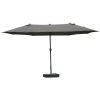 15ft Dark Gray Rectangular Market Umbrella Double-Sided Sun Shield Easy Crank with Base for Deck Pool