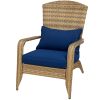 Patio Adirondack Chair with Rattan Wicker, Soft Cushions, Tall Curved Backrest for Deck or Garden, Dark Blue