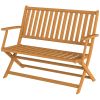 2-Person Foldable Wood Outdoor Bench with Backrest and Armrests for Garden, Porch, Park, Balcony, Teak