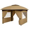 11' x 11' Outdoor Gazebo, Double Roof Patio Gazebo with Curtains, Church Windows, Galvanized Steel Frame, Beige