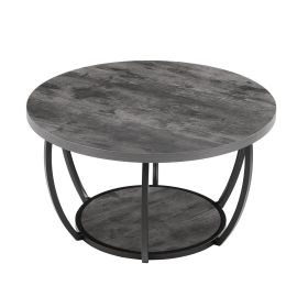 Coffee Table, Modern Round Coffee Table, 2 Tiers Wooden Circle Center Desk with Open Storage