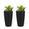 Set of 2 Faux Rattan Tall Planters Outdoor Indoor Large Planters with Water Level Monitor Inner Bucket, Automatic Watering