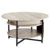 Lift Top Coffee Table, 35.3 in Round Coffee Table with Extra Storage Pockets, Pop Up Coffee Table for Living Room, White