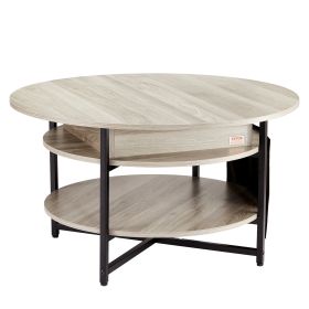 Lift Top Coffee Table, 35.3 in Round Coffee Table with Extra Storage Pockets, Pop Up Coffee Table for Living Room, White