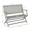 2-Person Foldable Wood Outdoor Bench with Backrest and Armrests for Garden, Porch, Park, Balcony, Gray