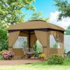 11' x 11' Outdoor Gazebo, Double Roof Patio Gazebo with Curtains, Church Windows, Galvanized Steel Frame, Beige
