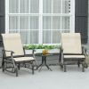 3-Piece Gliding Chair & Tea Table Set, Outdoor 2 Rocker Seats with Steel Frame, Tempered Glass Tabletop, Garden Patio Furniture, Beige
