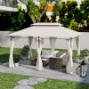 10' x 13' Double Roof Patio Gazebo, Outdoor Gazebo with Curtains, for Garden, Lawn, Backyard and Deck, Cream White