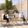 3 Piece Outdoor Bistro Set, Wood Effect Metal Patio Set with Wide & Deep Chairs, Round Table and Cushions, Cream White