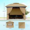 11' x 11' Outdoor Gazebo, Double Roof Patio Gazebo with Curtains, Church Windows, Galvanized Steel Frame, Beige