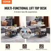 Lift Top Coffee Table, 35.3 in Round Coffee Table with Extra Storage Pockets, Pop Up Coffee Table for Living Room, White