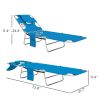 Folding Outdoor Chaise Lounge Sun Tanning Chair with Face Cavity, Pillow, 5-level Adjustable for Beach, Pool, Light Blue