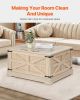 Rattan Coffee Table, Rectangle PE Rattan Woven Wood Coffee Table with MDF Top, 32-Inch Modern Boho Style Storage Coffee Table with Retro Metal Hinges