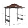 8' x 5' BBQ Grill Gazebo, 2-Tier Outdoor BBQ Gazebo with 2 Side Shelves, Storage Baskets, Ceiling Hook, Dark Brown