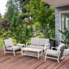 Patio Wicker Haven: 5-Piece PE Rattan Loveseat Set with Coffee & Side Tables, Beige | Tranquil Outdoor Retreat.