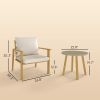 3 Piece Outdoor Bistro Set, Wood Effect Metal Patio Set with Wide & Deep Chairs, Round Table and Cushions, Cream White