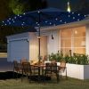 Garden Parasol 14.4ft Double-Sided Sun Umbrella with Base, Patio Parasol with LED Solar Lights, Navy Blue