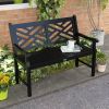 Black Timber Tranquility: 43.25" Wooden Garden Bench for Peaceful Outdoors