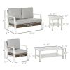 Patio Wicker Haven: 5-Piece PE Rattan Loveseat Set with Coffee & Side Tables, Beige | Tranquil Outdoor Retreat.