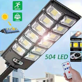 504LED Solar Induction Motion Sensor Street Lamp, Remote Control Solar Wall Light With 3 Lighting Modes, 4500mAh,Dusk To Dawn Security Lighting For Ga (Option: 1PCS)